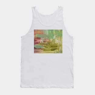 Abstract Oil Painting Waterlily Green White Terracotta Tank Top